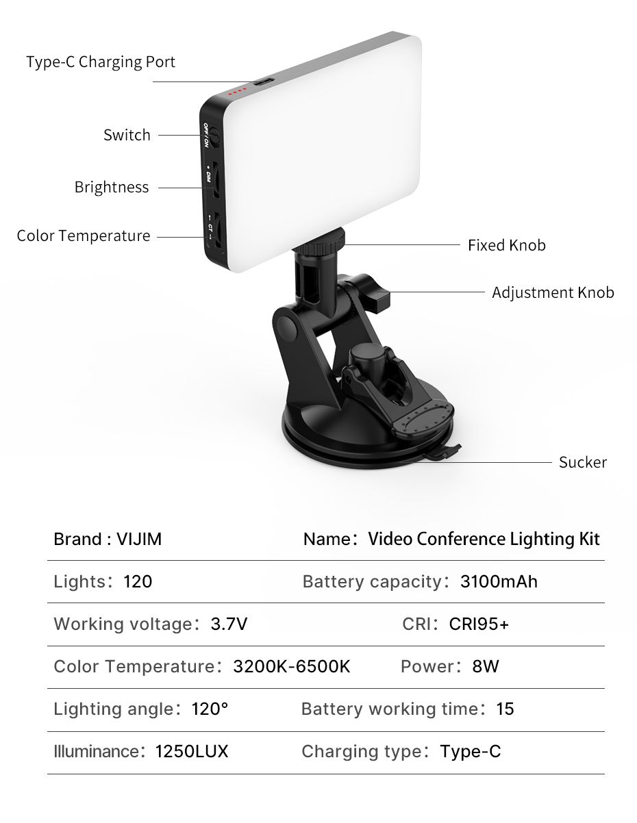 Přísavné LED světlo pro livestream z notebooku, telefonu, nebo tabletu 18
